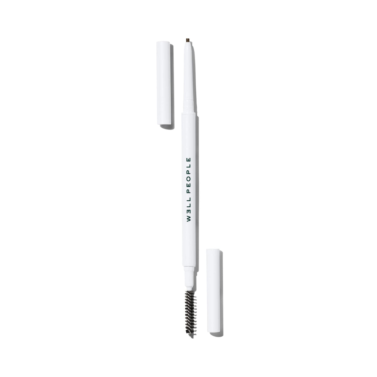 Well People brow pencil front view showing sleek dual-ended design and branding benefits