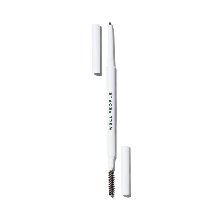 Well People brow pencil front view showing sleek dual-ended design and branding benefits