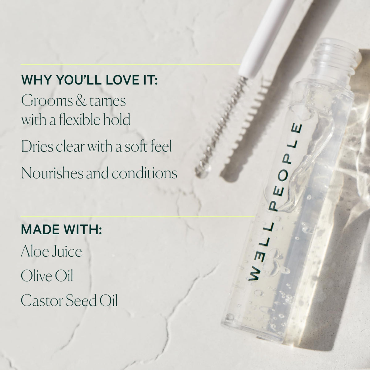 Well People clear gel texture swiped on hand showing lightweight feel