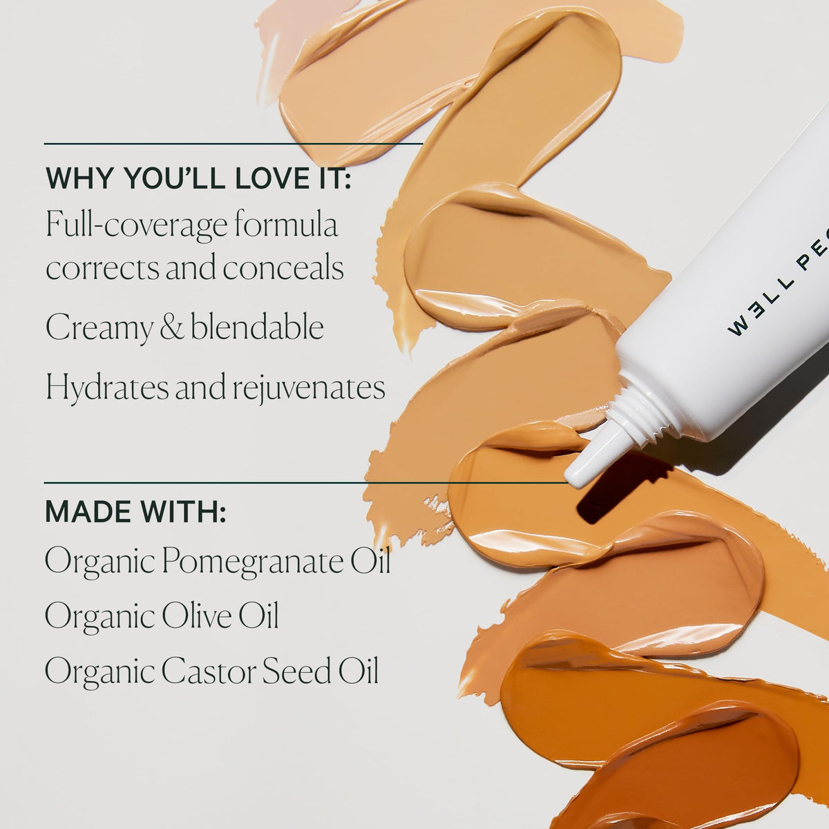 Well People concealer being applied under eye to conceal dark circles and brighten skin