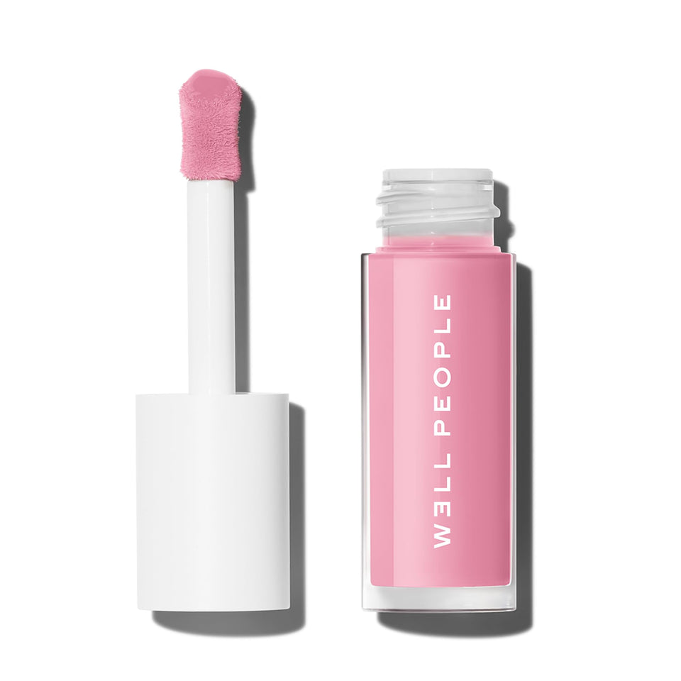 Well People lip tinted oil front packaging showing cherry blossom shade and glossy finish