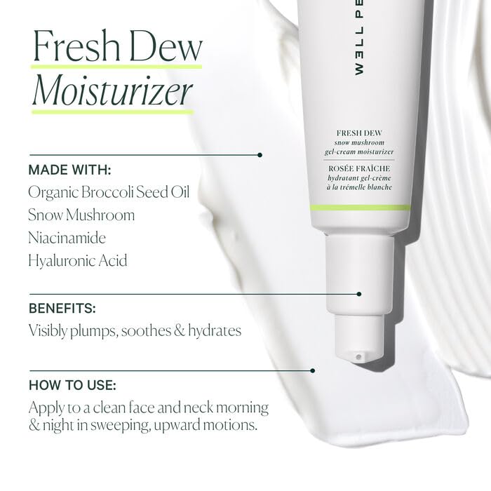 Well People moisturizer applied to hand demonstrating quick absorption and dewy finish