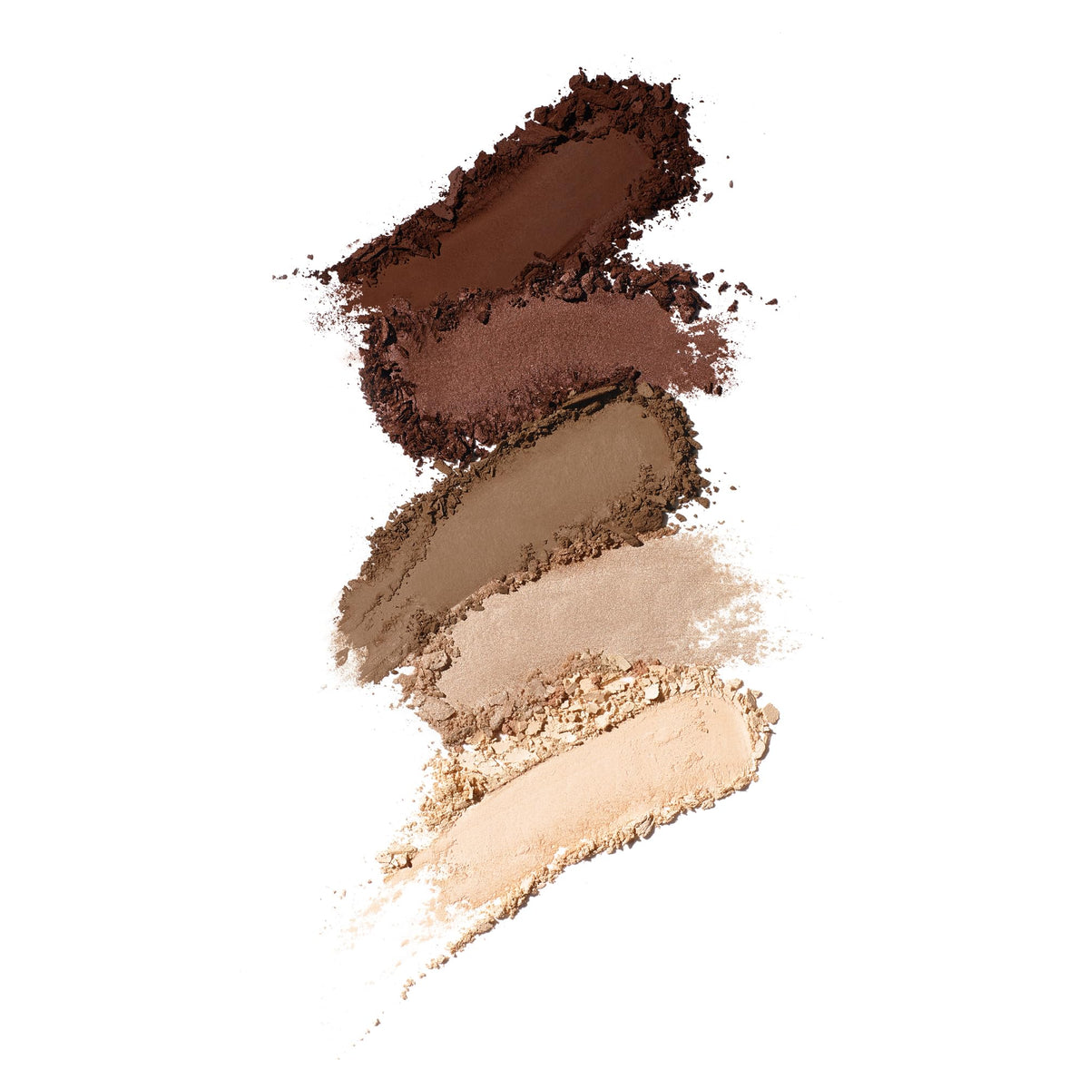 Well People close-up of five pans highlighting matte and shimmer finishes for blendability