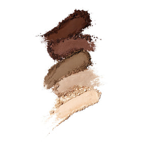 Well People close-up of five pans highlighting matte and shimmer finishes for blendability