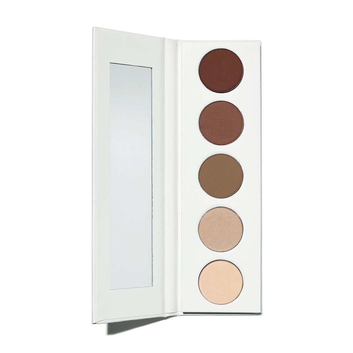 Well People front packaging showing five-pan taupe palette and mirror for travel convenience