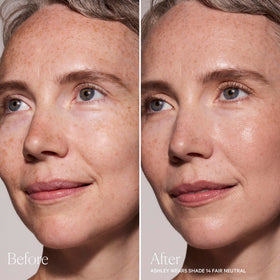 Well People stick being blended on cheek demonstrating buildable coverage and seamless blend