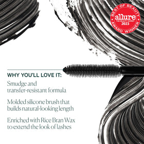 Well People mascara texture swatch on skin showing smooth, buildable length benefit