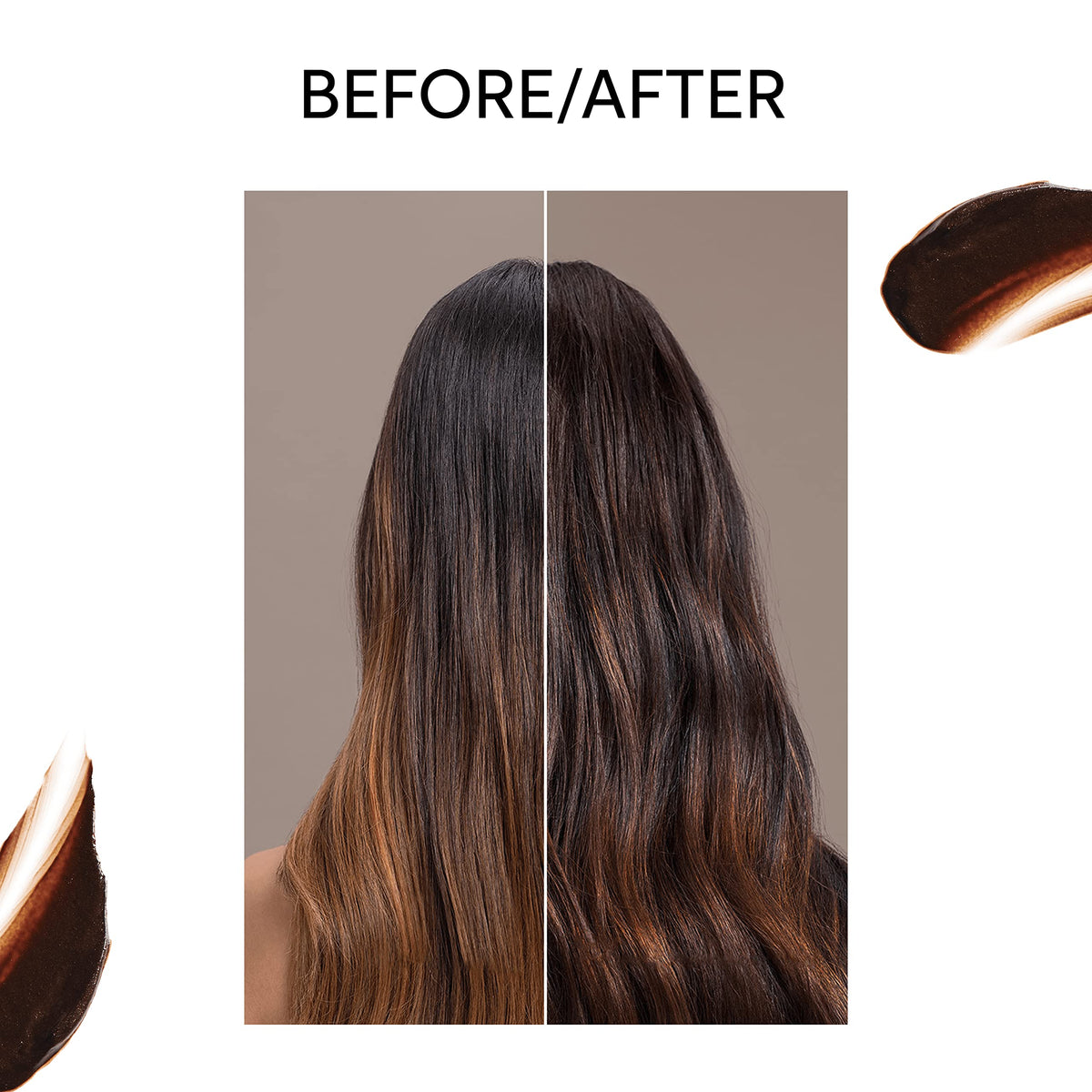 Wella Professionals before and after on brunette showing refreshed chocolate tone