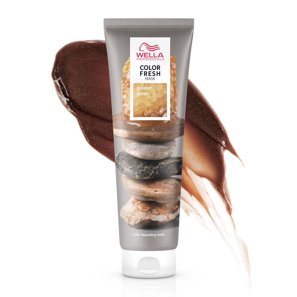 Wella product front view showing Golden Gloss mask benefits and packaging