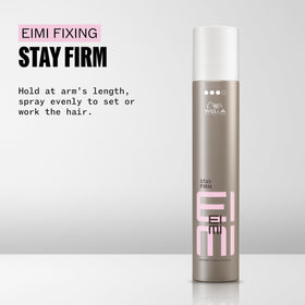 Wella Professionals EIMI Stay Firm spraying fine mist demonstrating fast dry benefit