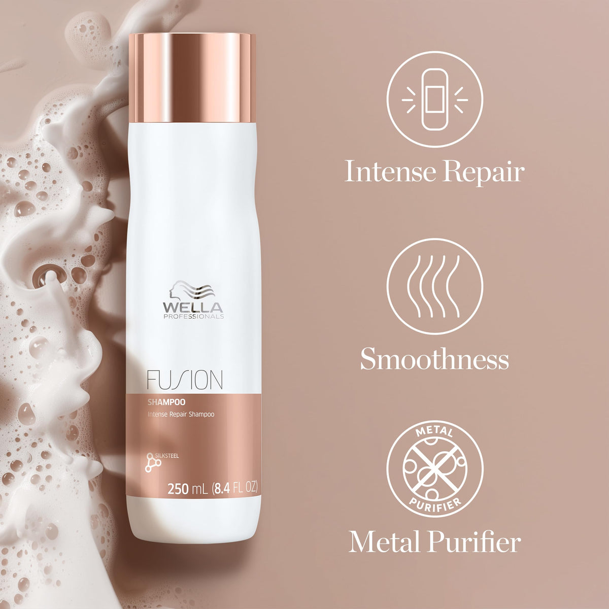 Wella Professionals silk amino acids illustration highlighting ingredient action to strengthen fragile hair