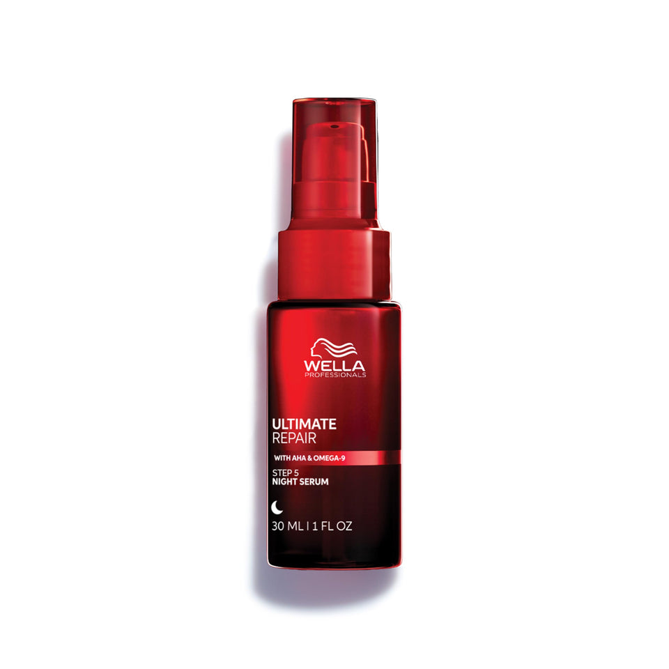 Wella Professionals bottle front packaging showing sleek overnight serum benefits