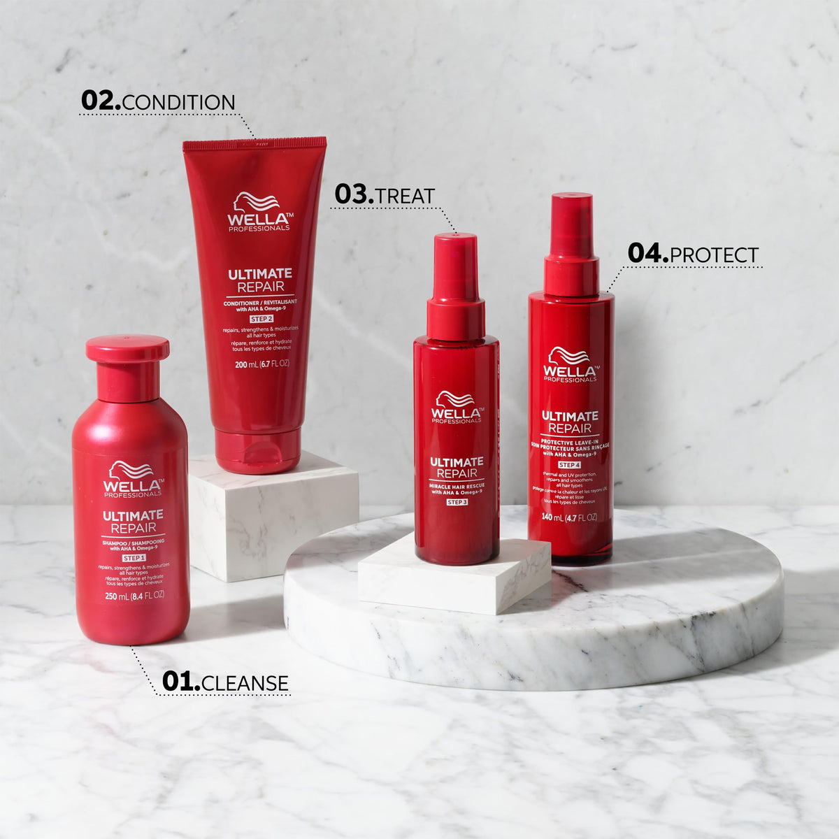 Wella Professionals bottle held in hand showing compact travel-friendly benefit