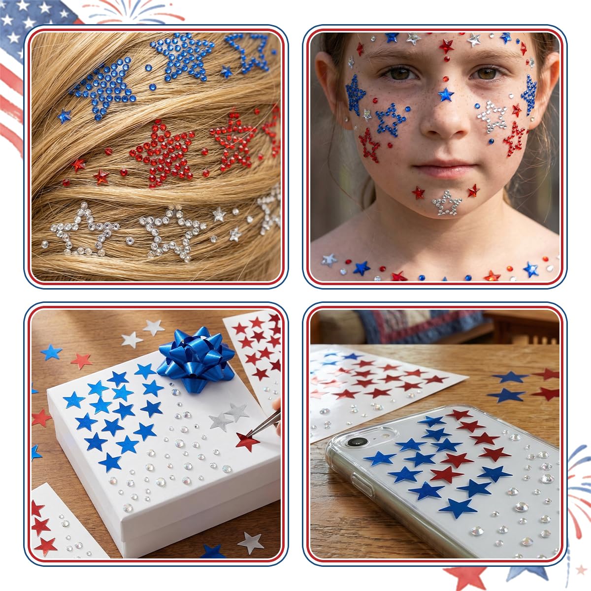 WellerMan gems applied to cheek highlighting instant festive sparkle for Fourth of July looks