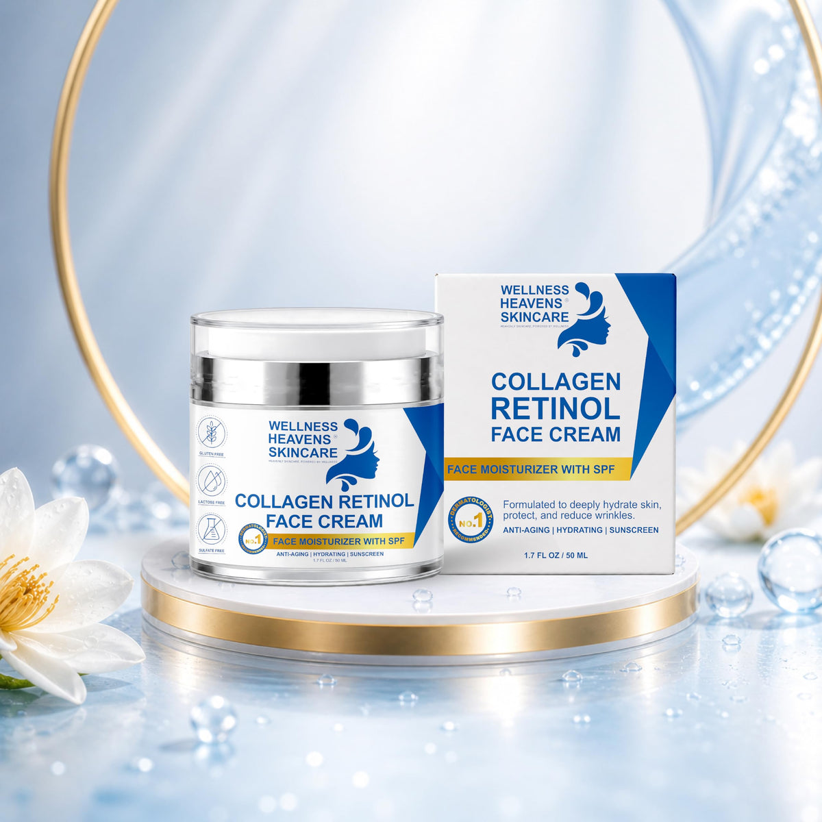 Wellness Heavens applying cream to face and neck for targeted firming