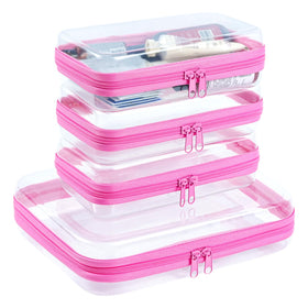 WELPIRT front view of clear pouch set showing stacked organization benefit