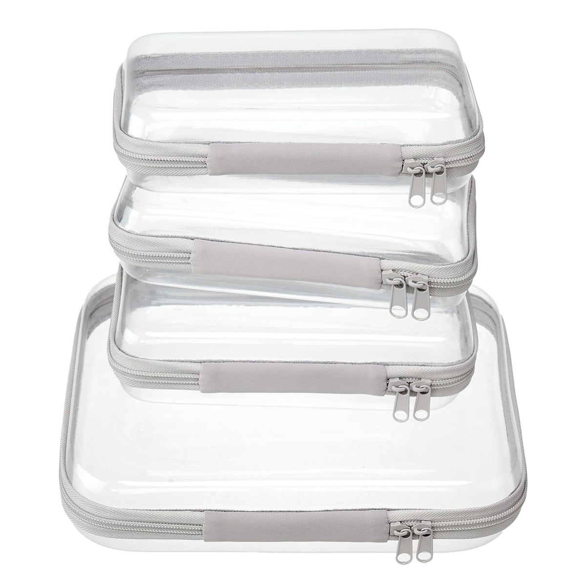 WELPIRT front view of gray clear hard-shell pouch set showing organized benefits