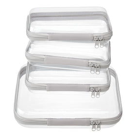 WELPIRT front view of gray clear hard-shell pouch set showing organized benefits