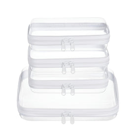 WELPIRT front view of clear zipper pouches showing stackable storage benefit