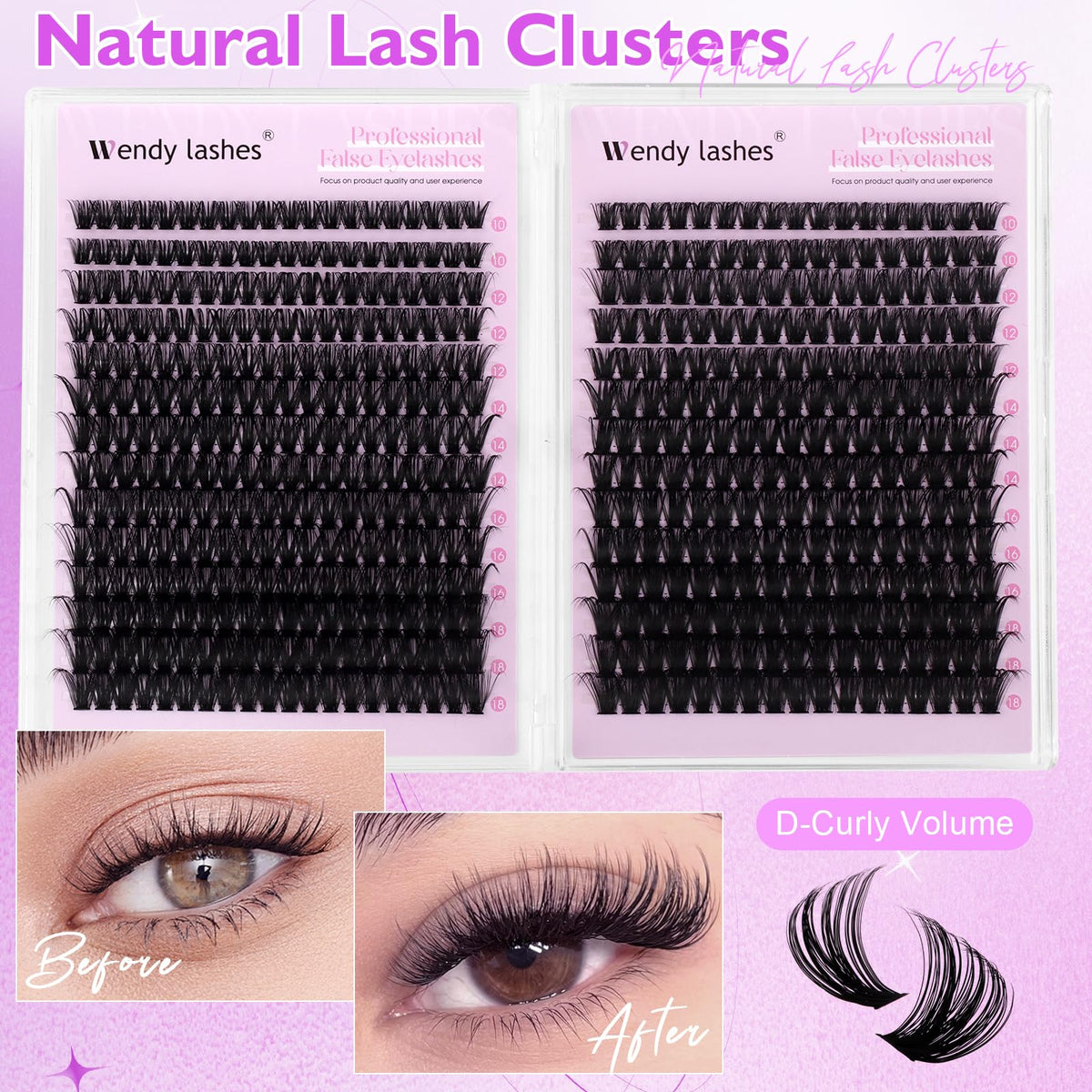 WENDY LASHES model before and after showing instant volume benefit