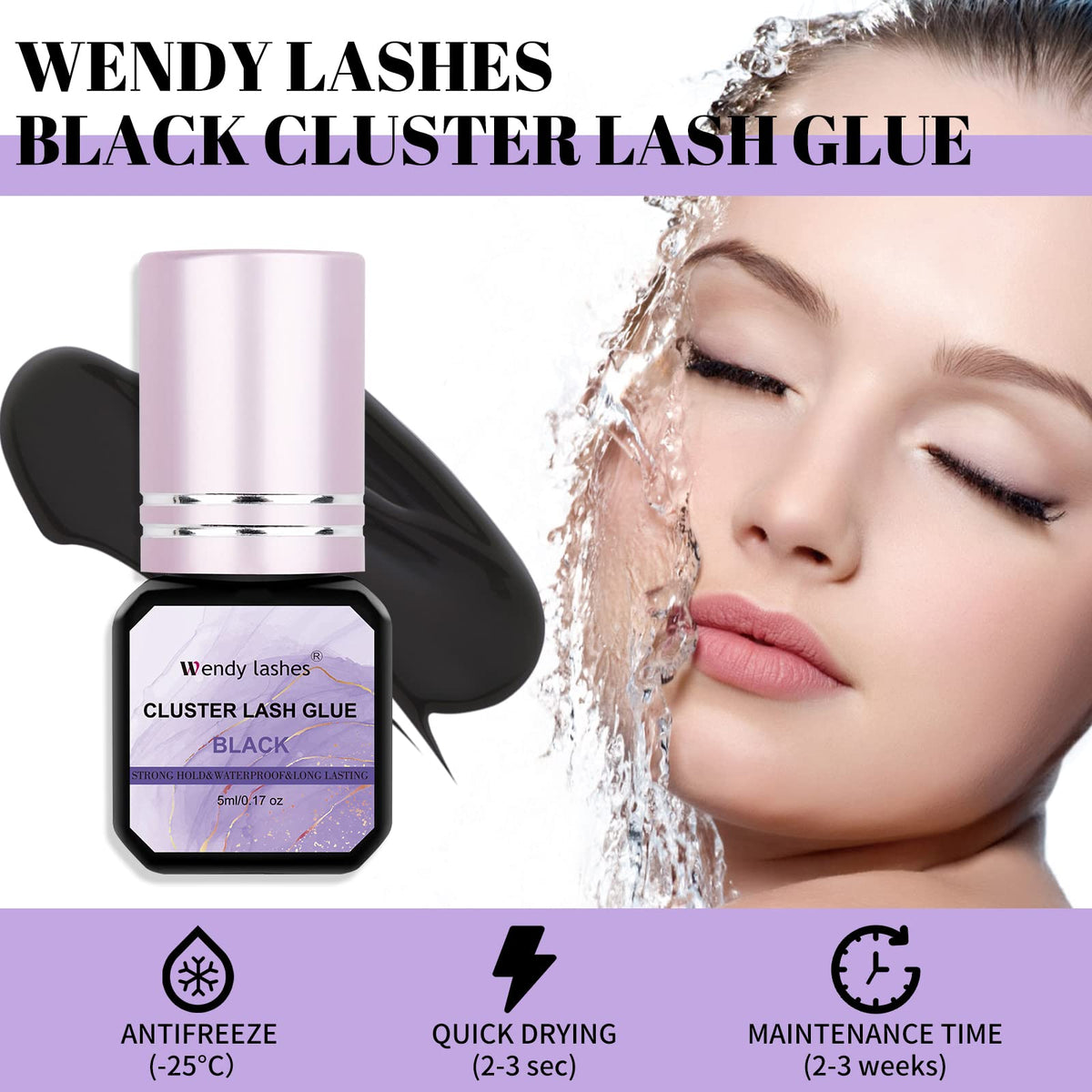WENDY LASHES black glue swatch showing smooth texture and blendability
