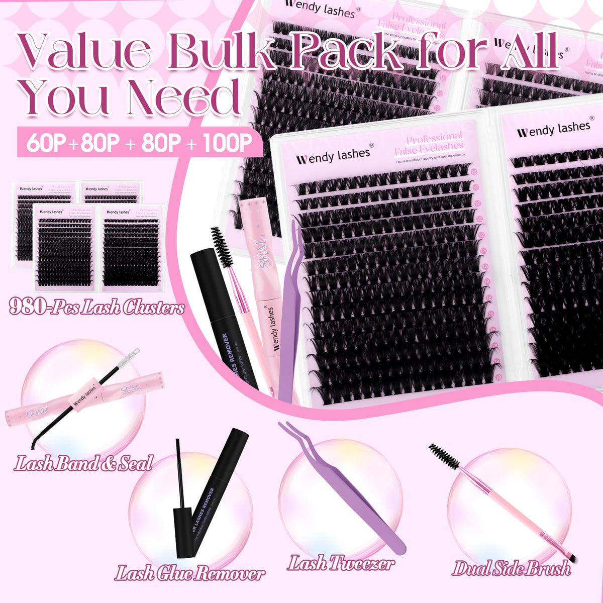 WENDY LASHES clusters on tweezers for precise, easy placement