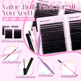 WENDY LASHES clusters on tweezers for precise, easy placement