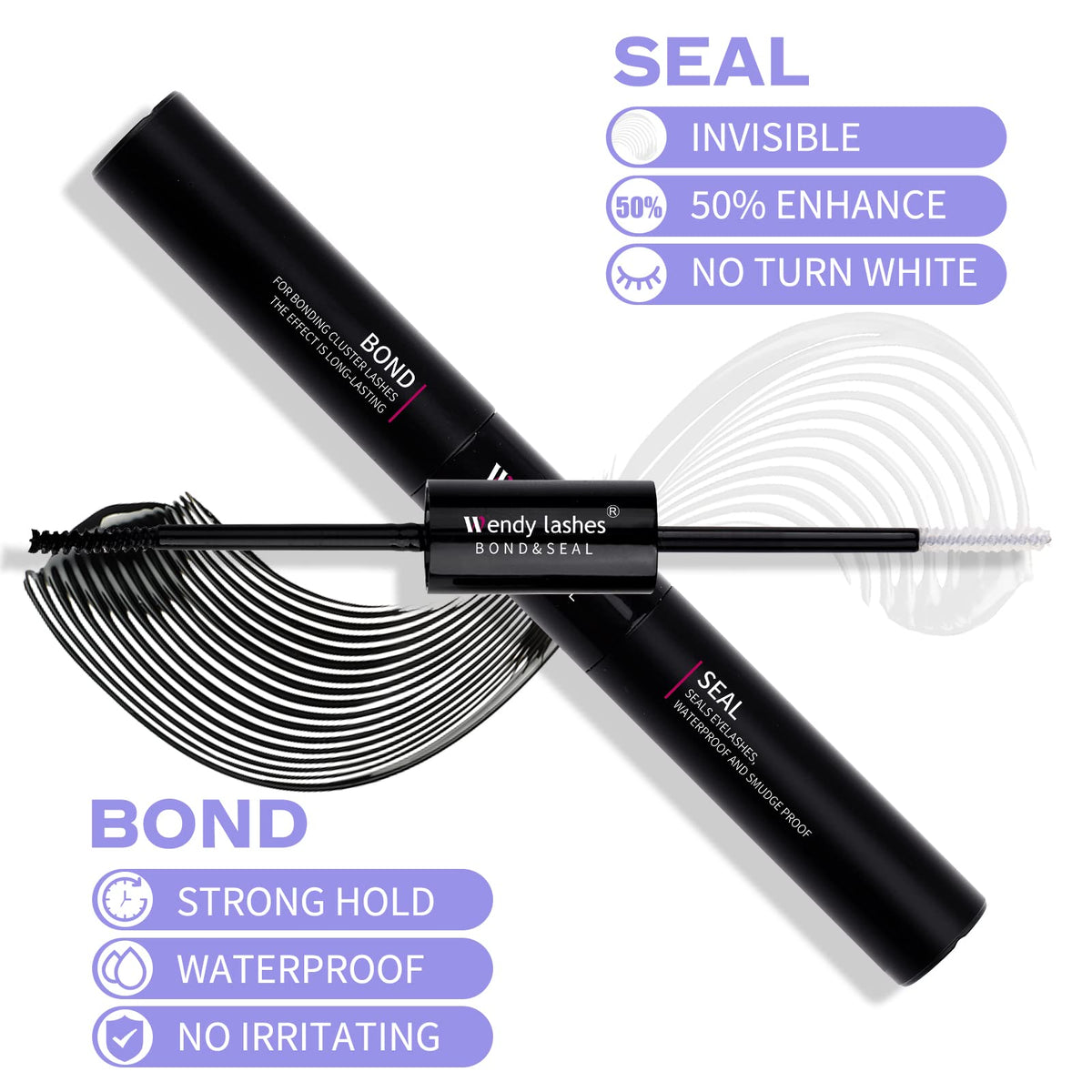 WENDY LASHES double-ended tube demonstrating black and clear ends