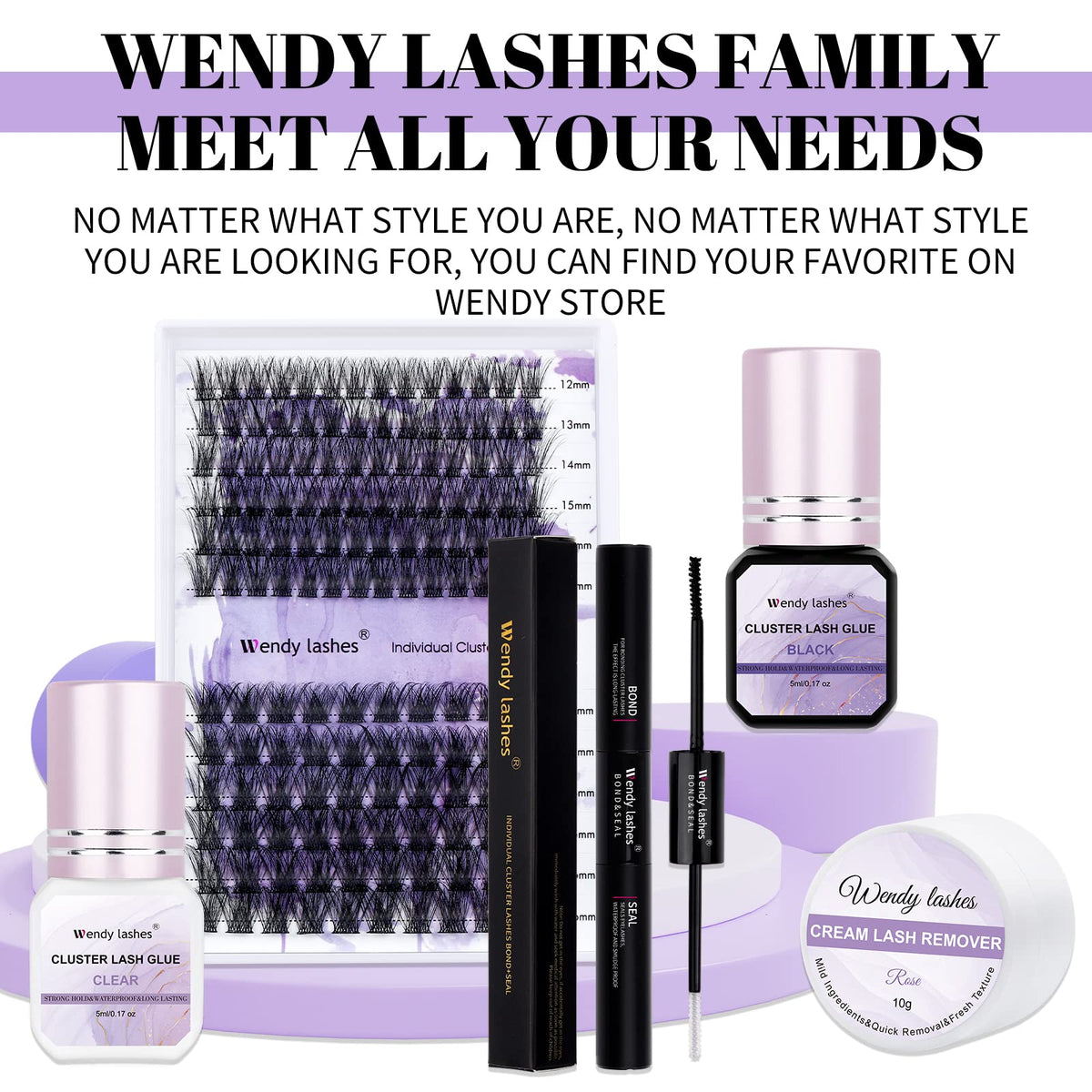 WENDY LASHES packaged product in a vanity setting conveying at-home use