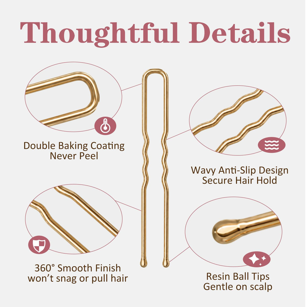 Wenobby U pins securing a neat bun for long-lasting hairstyle support