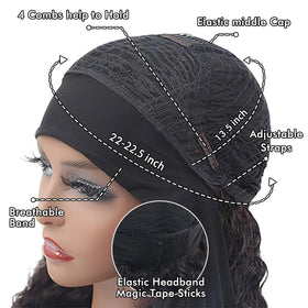WENYAN back view showing interior combs and elastic headband for secure glueless fit benefit