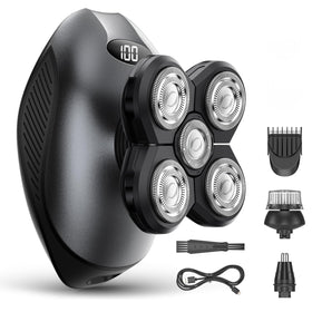 WEQOEE electric razor front view showing 5D head and ergonomic grip for comfortable control