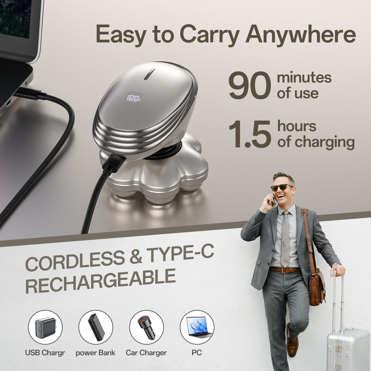 WEQOEE held in hand to show compact size and travel-ready portability