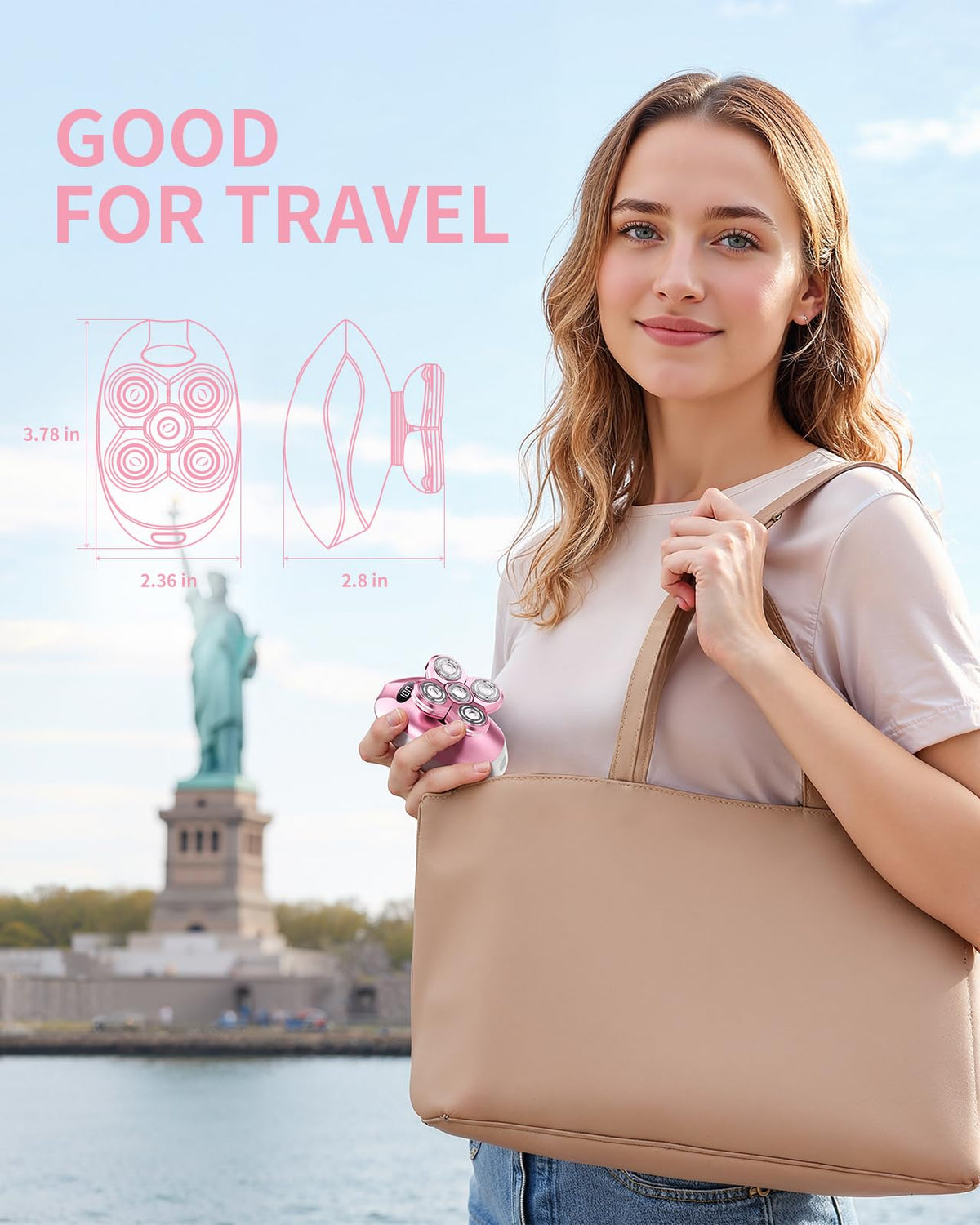 WEQOEE razor tucked in a purse illustrating travel-ready grooming solution