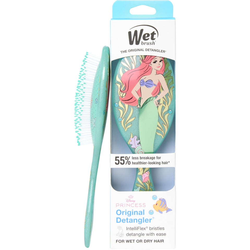 Wet Brush Ariel front view showing playful princess design and easy-grip handle benefit