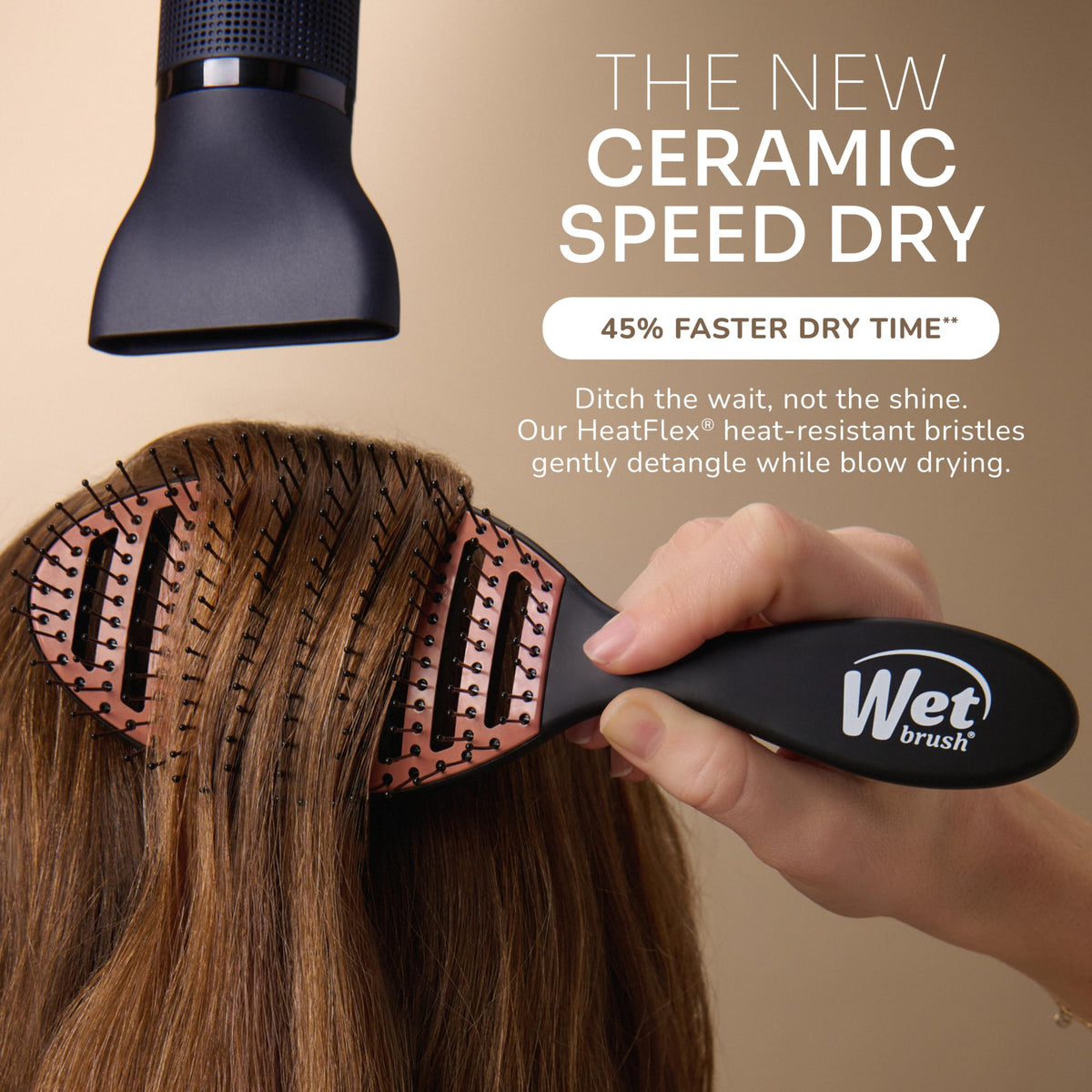 Wet Brush HeatFlex bristle detail detangling gently to reduce breakage