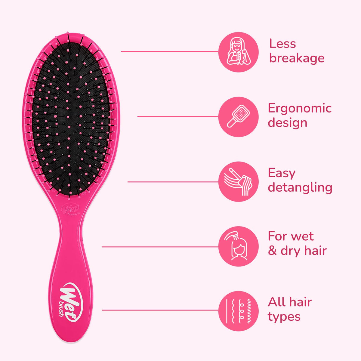 Wet Brush bristles flexing to show flexibility that reduces hair breakage