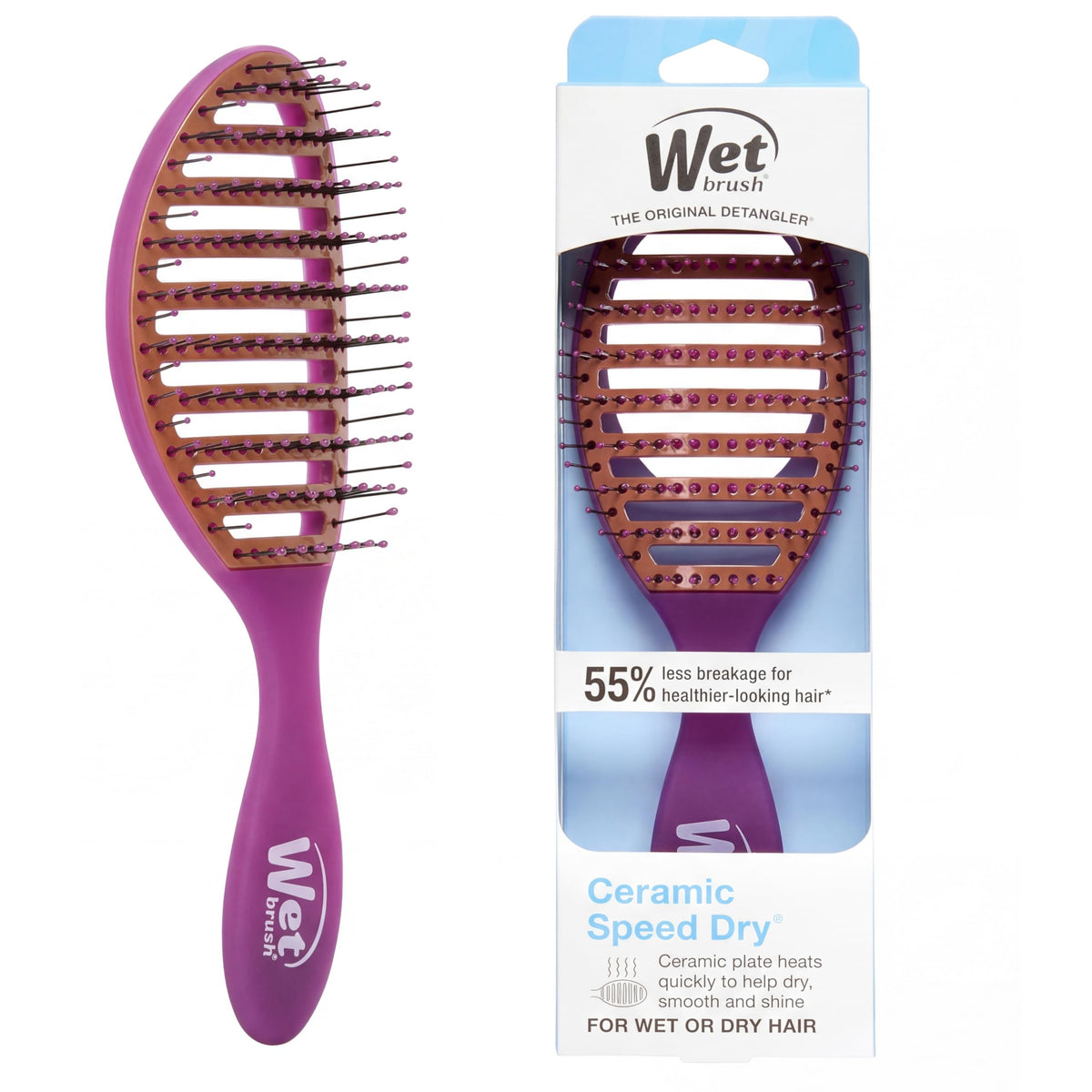 Wet Brush front view showing purple brush head and vents for faster drying