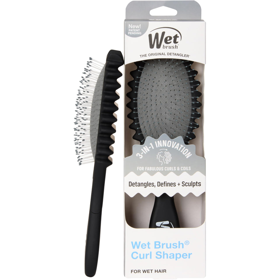 Wet Brush Curl Shaper front view showing brush shape and compact design for easy styling