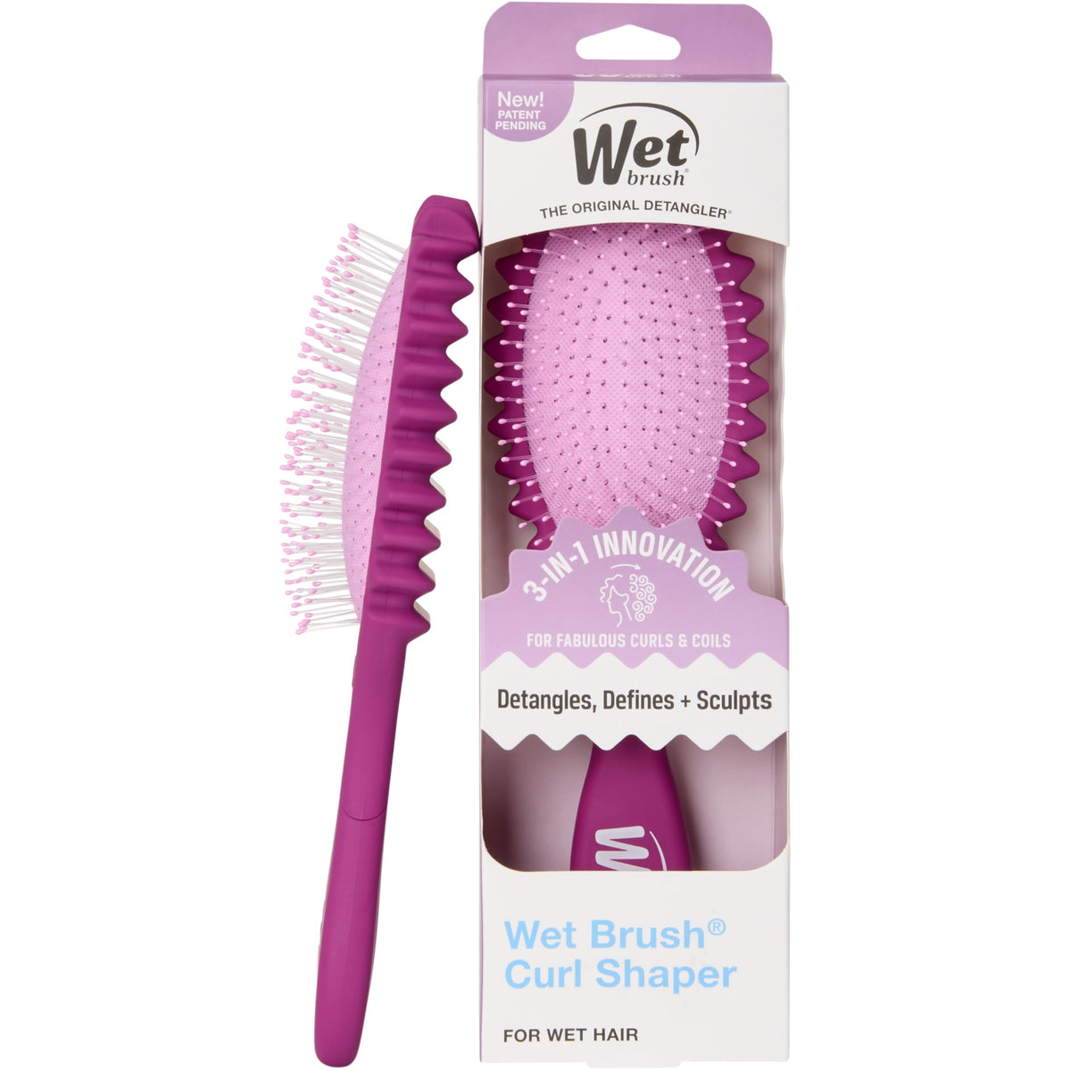 Wet Brush front view of purple Curl Shaper showing profile and compact design for travel