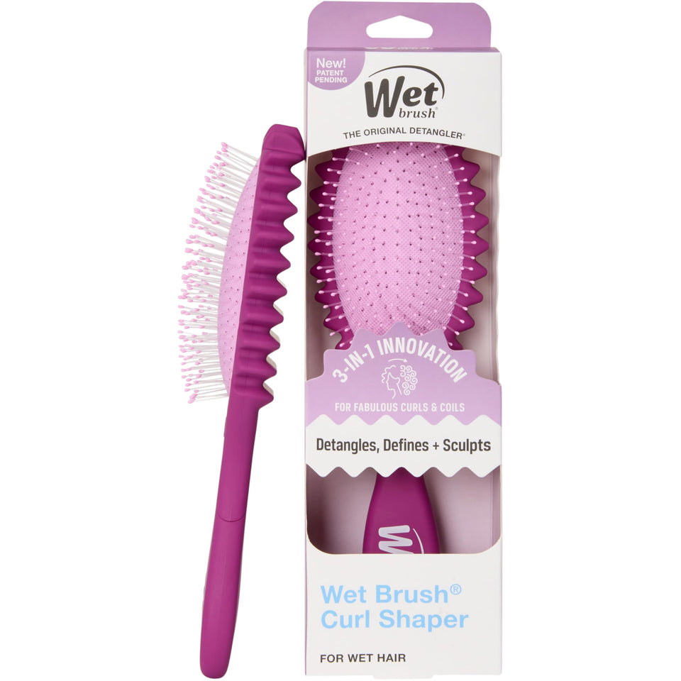 Wet Brush front view of purple Curl Shaper showing profile and compact design for travel