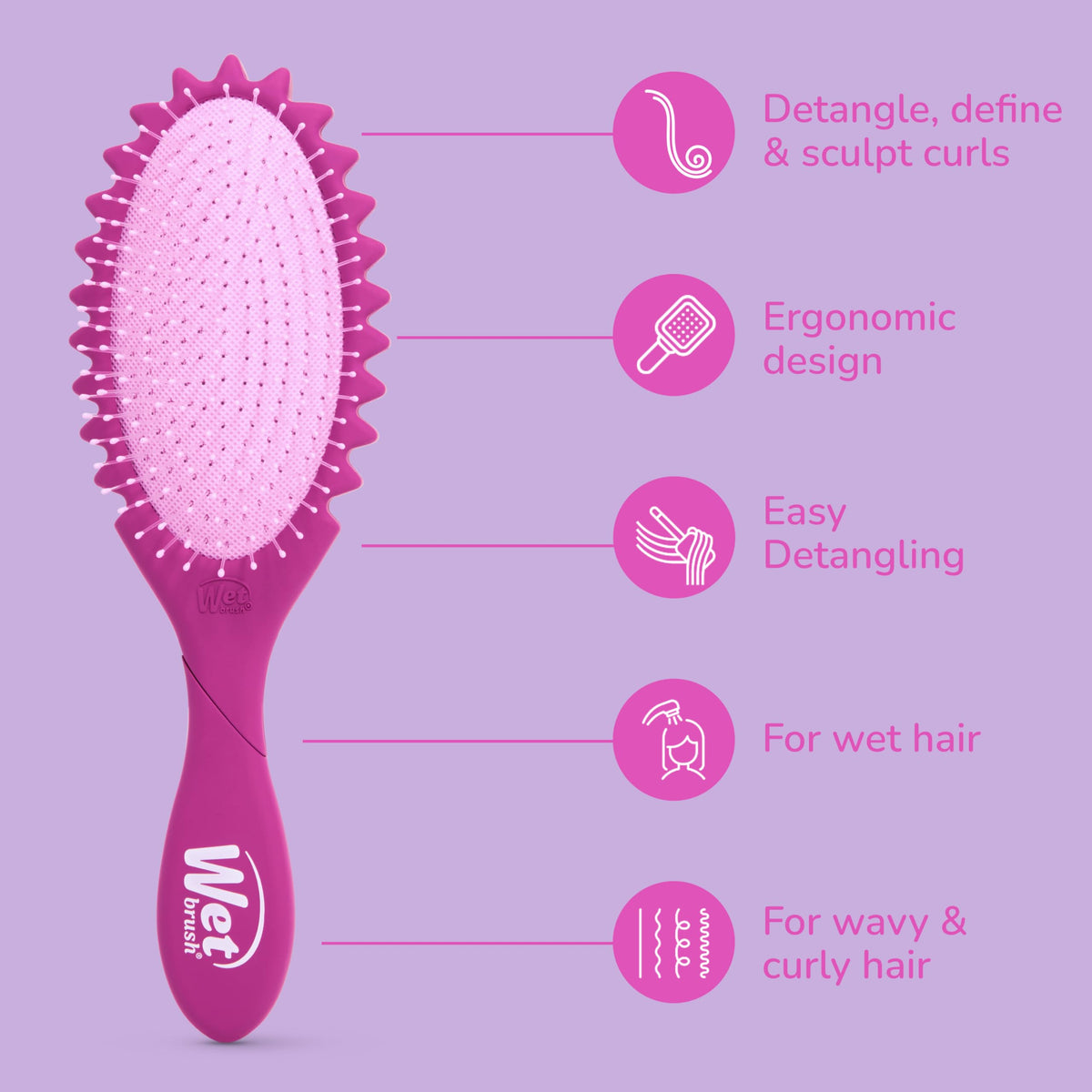 Wet Brush in-shower use showing wet curly hair being detangled for smooth styling