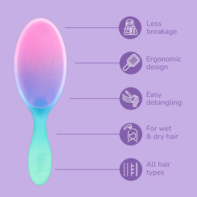 Wet Brush ergonomic handle highlighted for comfortable grip and controlled detangling