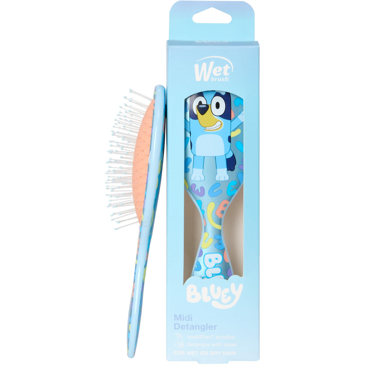 Wet Brush front view showing Bluey design and kid-friendly grip benefit