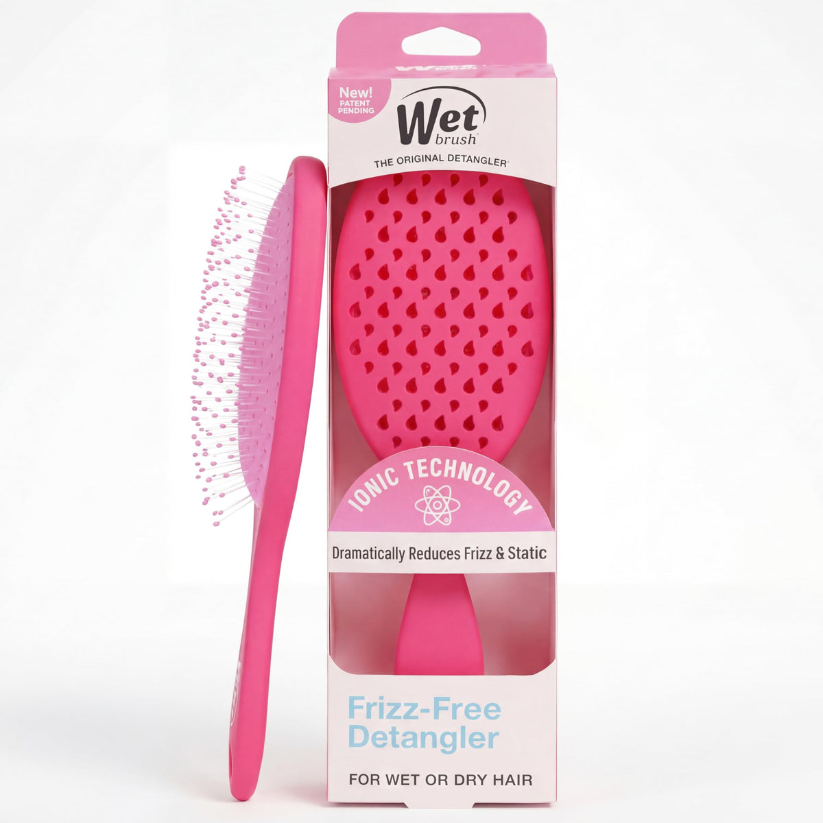 Wet Brush front view in pink showing ergonomic shape and smooth finish