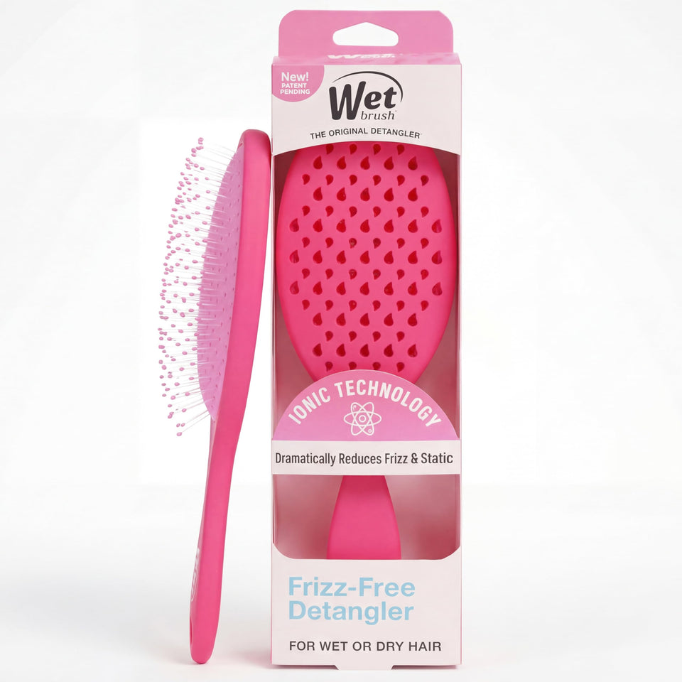 Wet Brush front view in pink showing ergonomic shape and smooth finish