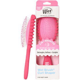 Wet Brush front view showing pink curl shaper and ergonomic grip for easy handling