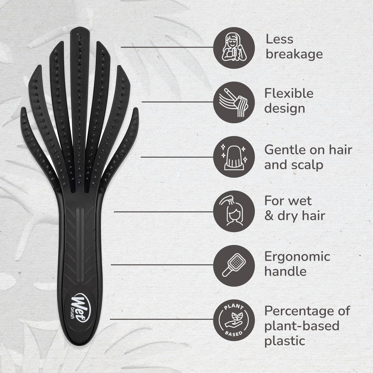 Wet Brush Go Green rear label highlighting plant-based 56% plastic composition