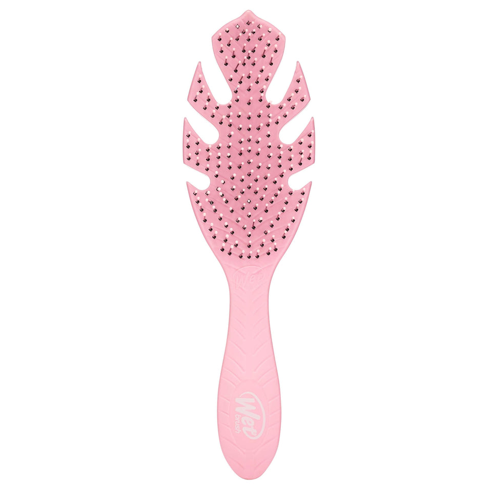 Wet Brush Go Green front view showing pink brush and ergonomic shape for comfortable grip