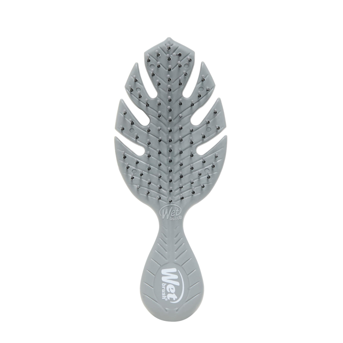 Wet Brush Go Green mini front view showing compact grey brush and quick detangling